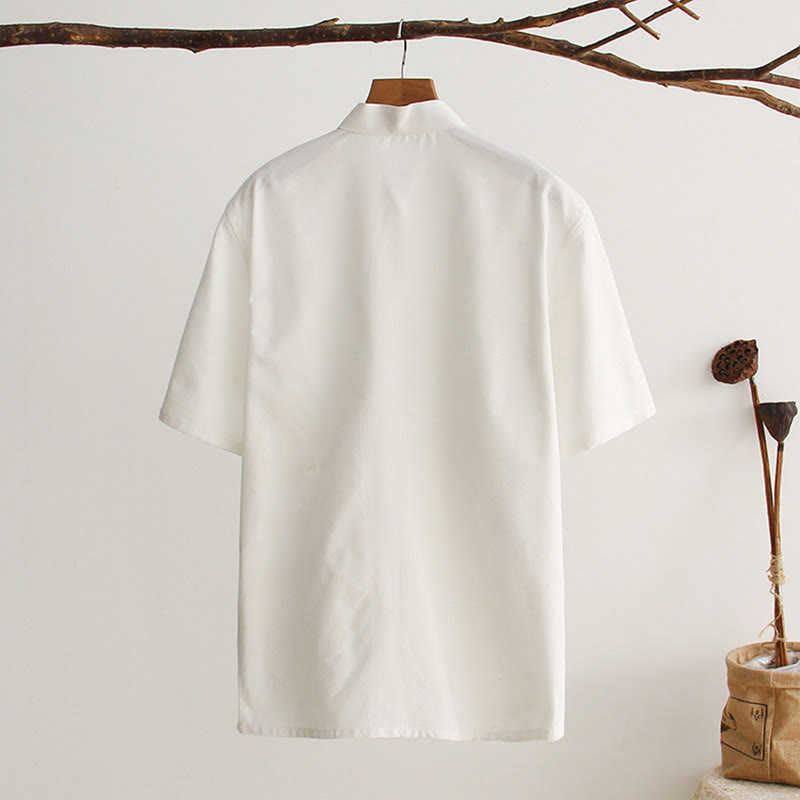 Buddha Stones Camisa estilo Tang de hombre con botones tipo rana chinos, de manga corta, de algodón y con bolsillos - image 1