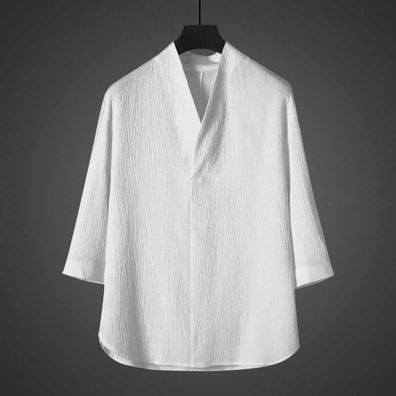 Camisa casual de hombre con cuello en V y manga tres cuartos de Buddha Stones - Blanco - US/UK/AU46, EU56 (5XL) - image 1