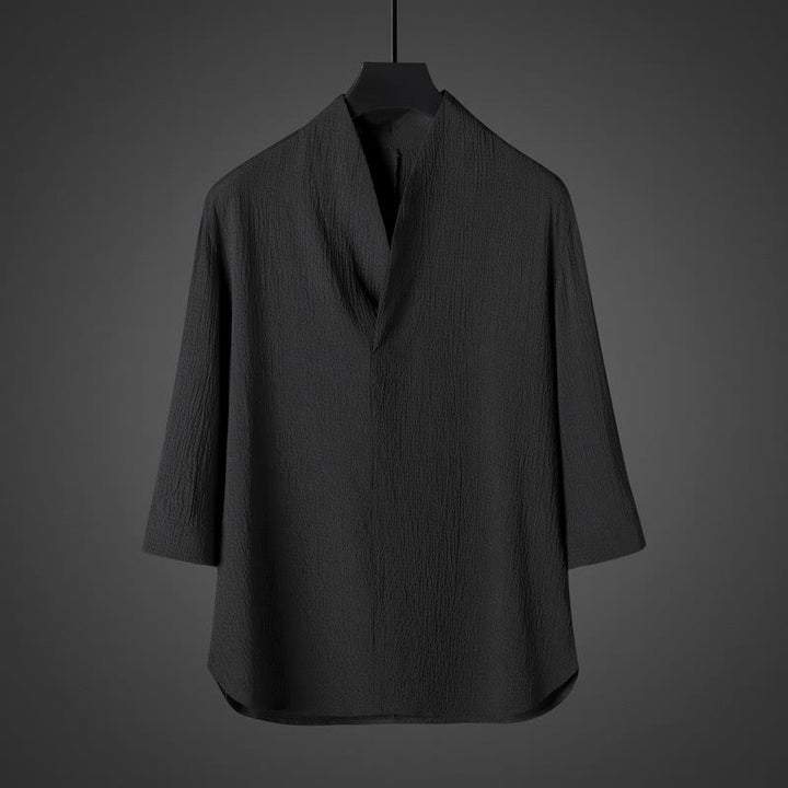 Camisa casual de hombre con cuello en V y manga tres cuartos de Buddha Stones - Negro - US/UK/AU46, EU56 (5XL) - image 6