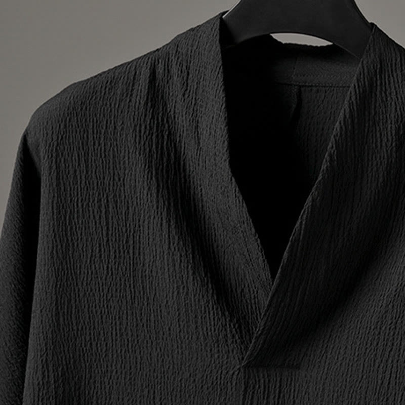 Camisa informal de manga tres cuartos con cuello en V y estampado de Buddha Stones para hombre - image 7