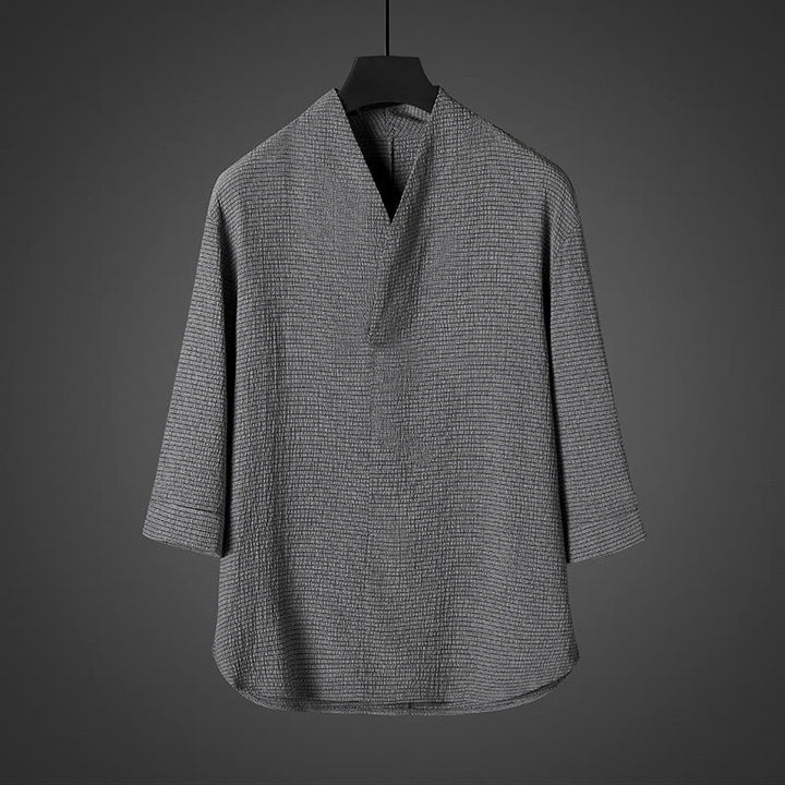 Camisa casual de hombre con cuello en V y manga tres cuartos de Buddha Stones - Gris oscuro - US/UK/AU46, EU56 (5XL) - image 3