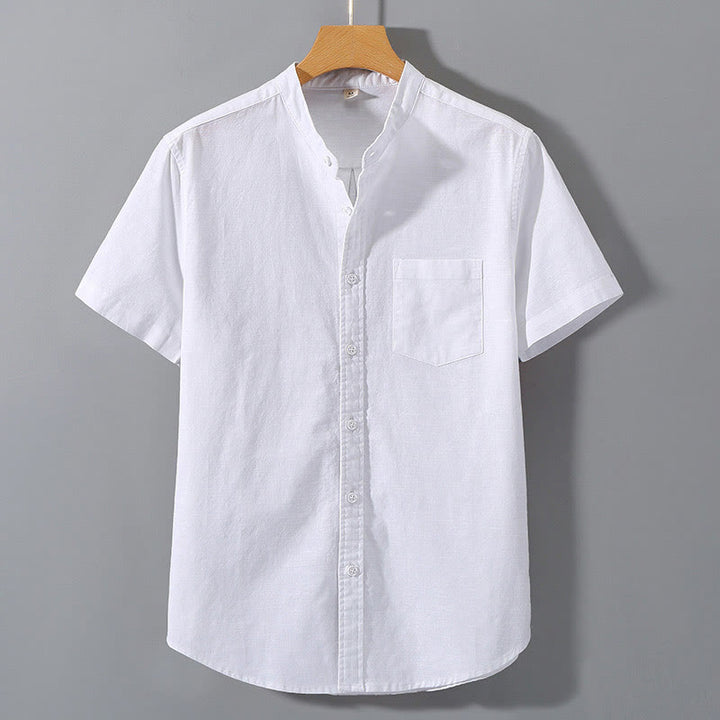 Camisa de verano de manga corta para hombre de algodón y lino de Buddha Stones - Blanco - US/UK/AU42, EU52 (3XL)  - image 4