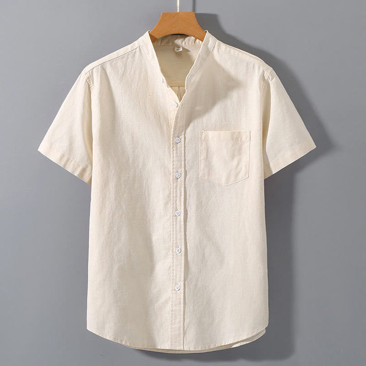 Camisa de verano de manga corta para hombre de algodón y lino de Buddha Stones - PapayaWhip - US/UK/AU42, EU52 (3XL)  - image 5