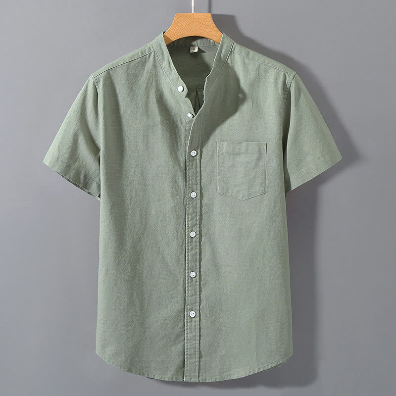 Camisa de verano de manga corta para hombre de algodón y lino de Buddha Stones - Verde mar oscuro - US/UK/AU42, EU52 (3XL)  - image 0
