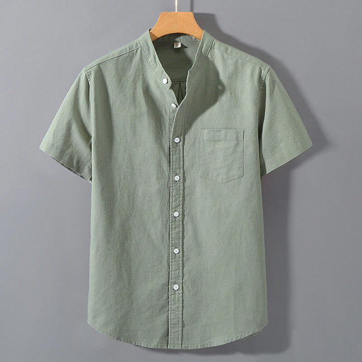 Camisa de verano de manga corta para hombre de algodón y lino de Buddha Stones - Verde mar oscuro - US/UK/AU42, EU52 (3XL)  - image 0