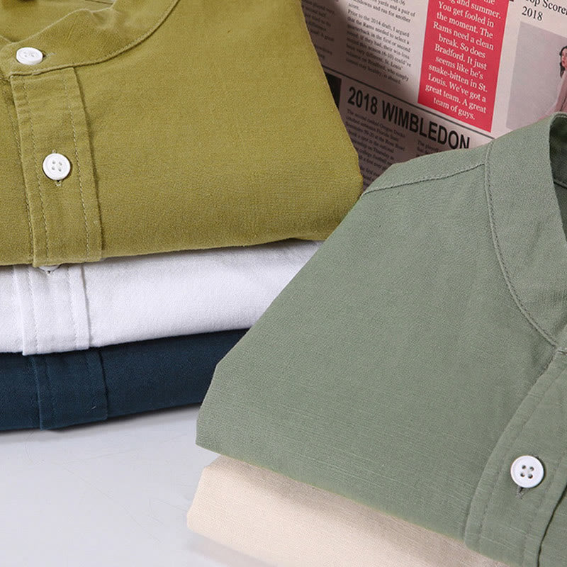 Camisa de verano de manga corta para hombre de algodón y lino de Buddha Stones - image 1