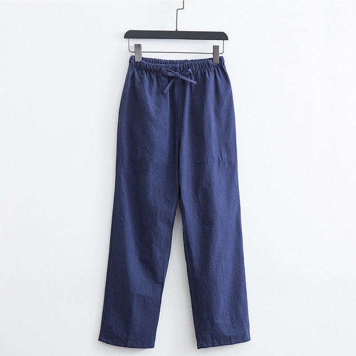 Pantalones casuales de lino y algodón de color sólido para hombre con cordón y bolsillos de Buddha Stones - Azul acero - US/UK/AU44, EU54 (4XL)  - image 12