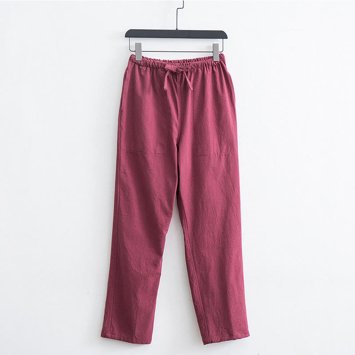 Pantalones casuales de lino y algodón de color sólido para hombre con cordón y bolsillos de Buddha Stones - Coral claro - US/UK/AU44, EU54 (4XL)  - image 10