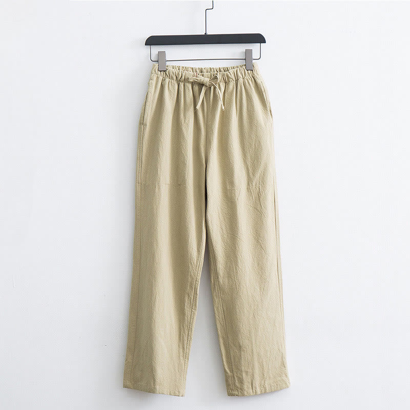 Pantalones casuales de lino y algodón de color sólido para hombre con cordón y bolsillos de Buddha Stones - PapayaWhip - US/UK/AU44, EU54 (4XL)  - image 0