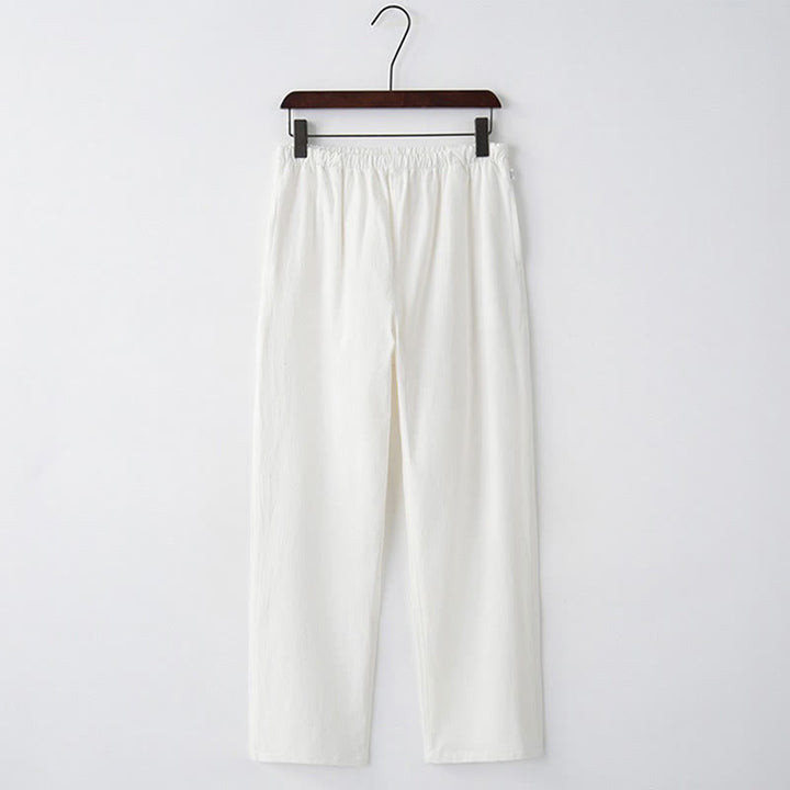 Pantalones casuales de lino y algodón de color sólido para hombre con cordón y bolsillos de Buddha Stones - Blanco - US/UK/AU44, EU54 (4XL)  - image 9