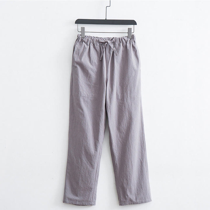 Pantalones casuales de lino y algodón de color sólido para hombre con cordón y bolsillos de Buddha Stones - Gris claro - US/UK/AU44, EU54 (4XL)  - image 13