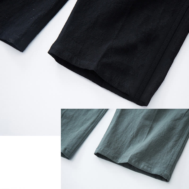 Pantalones casuales de lino y algodón de color sólido para hombre con cordón y bolsillos de Buddha Stones - image 8