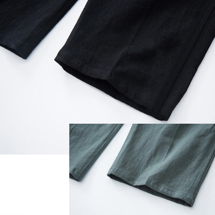 Pantalones casuales de lino y algodón de color sólido para hombre con cordón y bolsillos de Buddha Stones - image 8