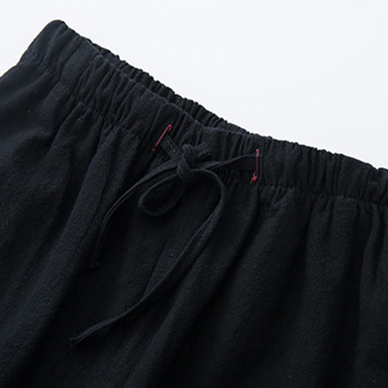 Pantalones casuales de lino y algodón de color sólido para hombre con cordón y bolsillos de Buddha Stones - image 3