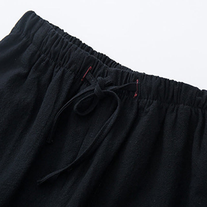 Pantalones casuales de lino y algodón de color sólido para hombre con cordón y bolsillos de Buddha Stones - image 3