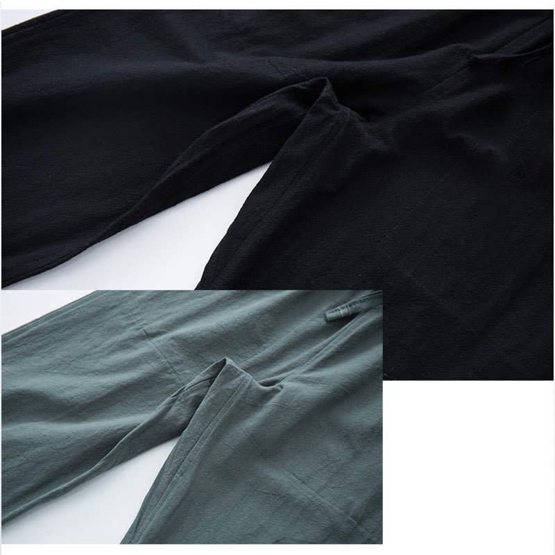 Pantalones casuales de lino y algodón de color sólido para hombre con cordón y bolsillos de Buddha Stones - image 7