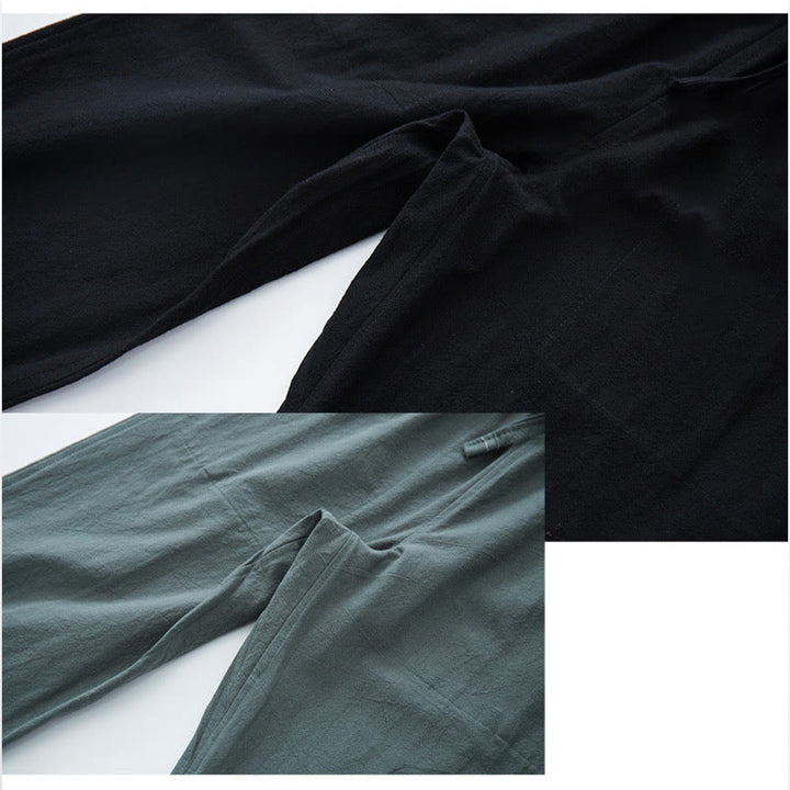 Pantalones casuales de lino y algodón de color sólido para hombre con cordón y bolsillos de Buddha Stones - image 7