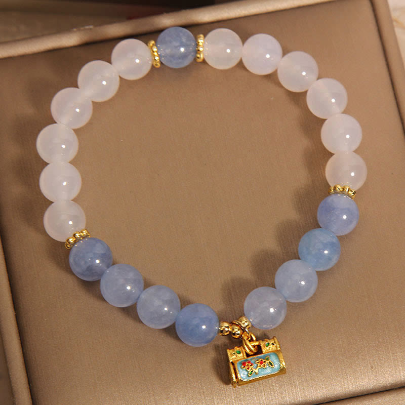 Buddha Stones Pulsera de Protección de Ágata Blanca Natural y Aguamarina