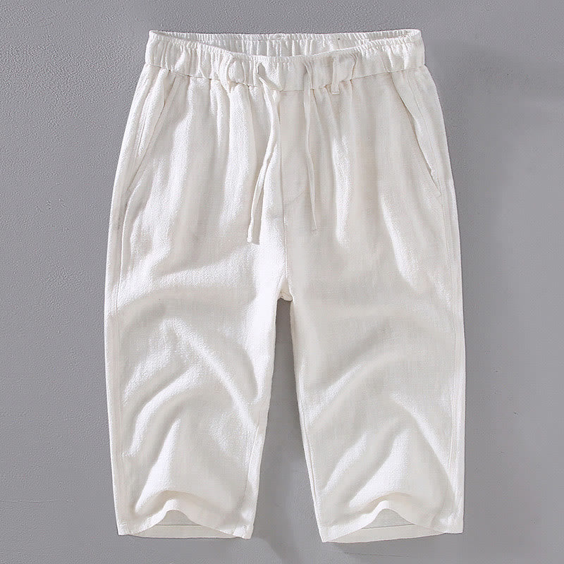 Pantalones de Hombre Buddha Stones en Color Sólido de Lino y Ramio con Cintura Ajustable y Bolsillos - Blanco - US/UK/AU42, EU52 (3XL)  - image 9