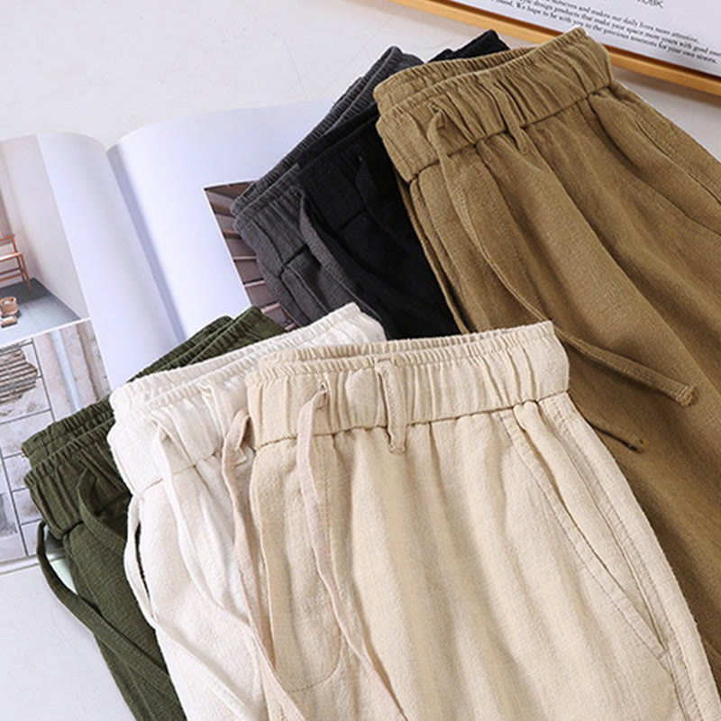 Pantalones de Hombre Buddha Stones en Color Sólido de Lino y Ramio con Cintura Ajustable y Bolsillos - image 15