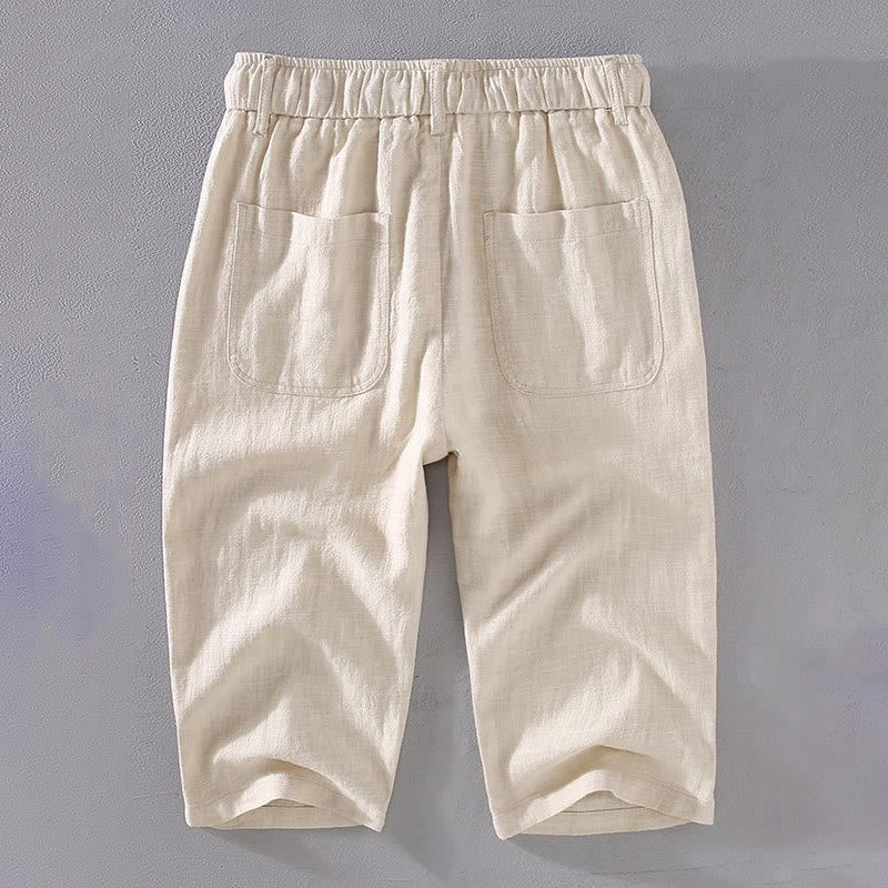 Pantalones de Hombre Buddha Stones en Color Sólido de Lino y Ramio con Cintura Ajustable y Bolsillos - image 1