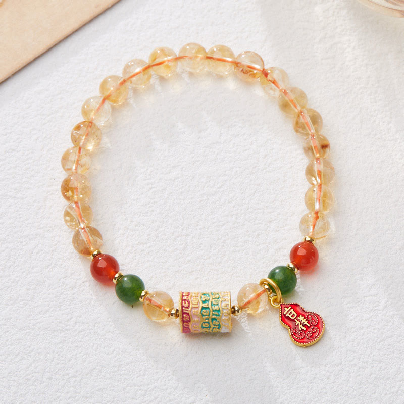 Buda Stones Pulsera de Protección de Citrino Natural Ágata Roja Calcedonia Verde