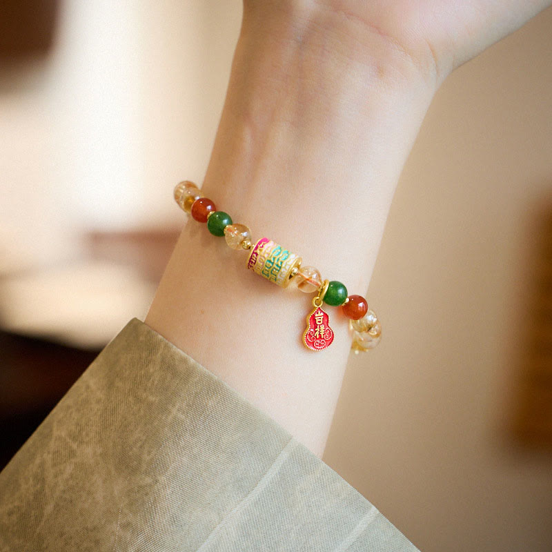 Buda Stones Pulsera de Protección de Citrino Natural Ágata Roja Calcedonia Verde