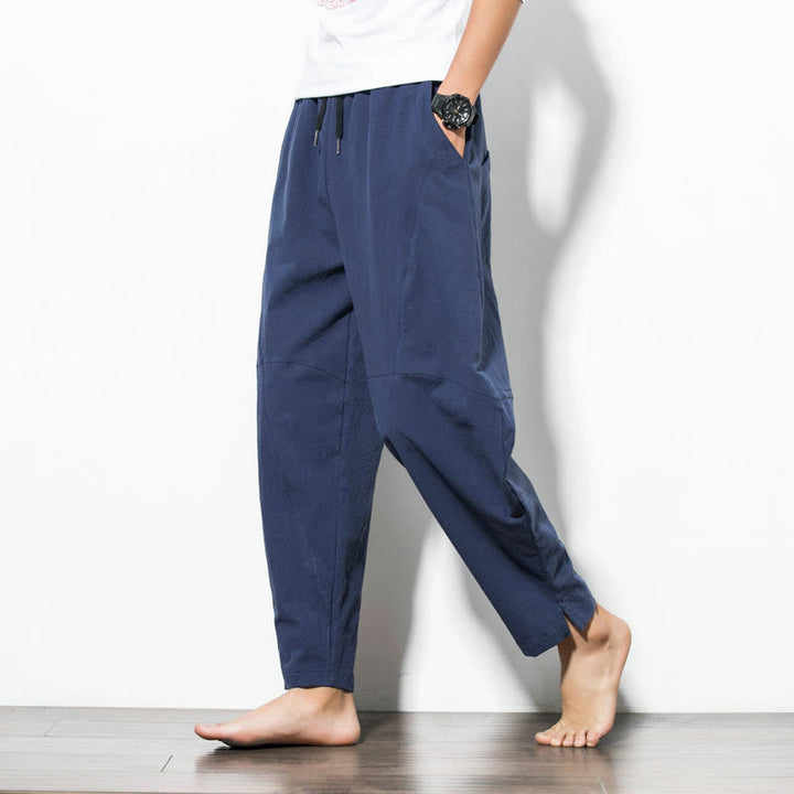 Pantalones casuales de algodón de color liso con cordón ajustable y bolsillos para hombre, con estampado de Buddha Stones. - Azul acero - US/UK/AU50, EU60 (5XL) - image 11