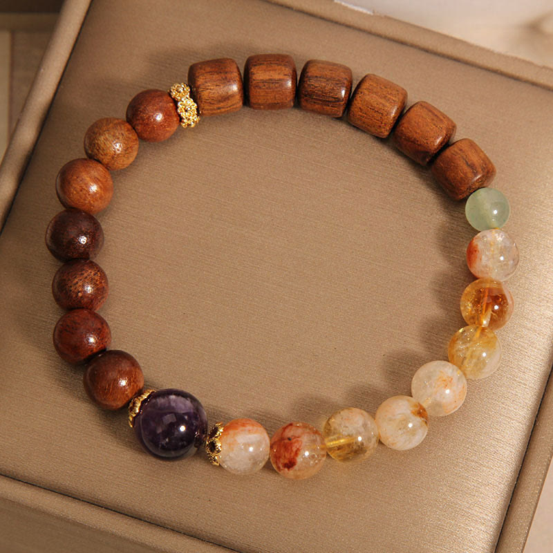 Pulsera de Protección de Buddha Stones de Sándalo, Palo de Rosa y Citrino