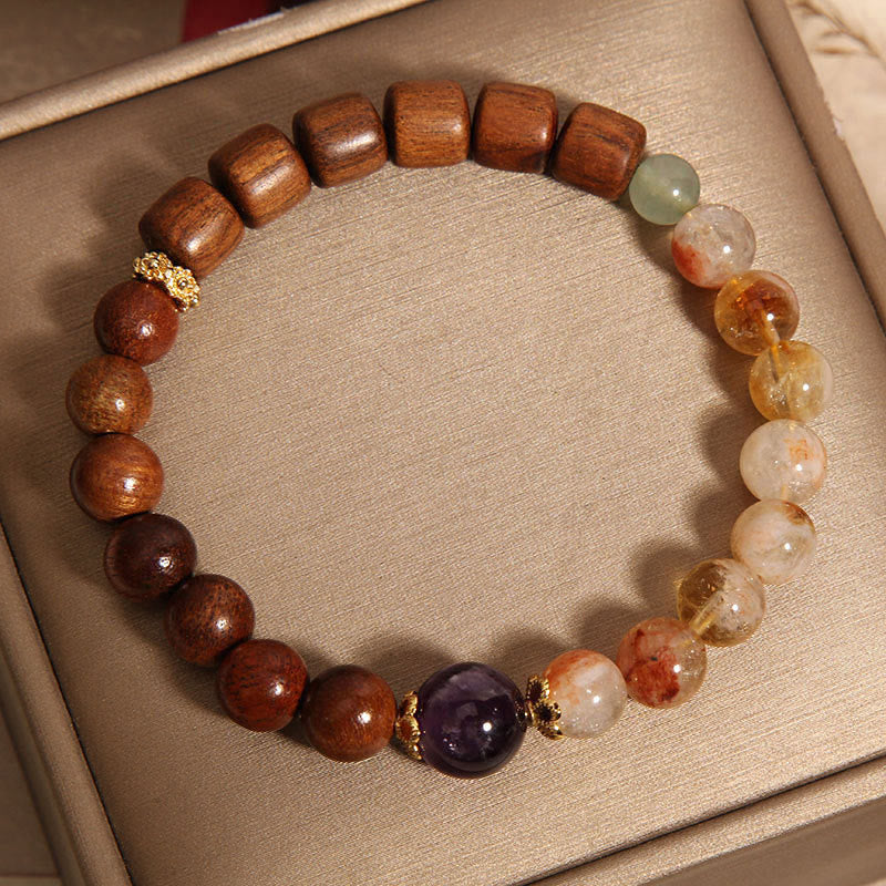 Pulsera de Protección de Buddha Stones de Sándalo, Palo de Rosa y Citrino