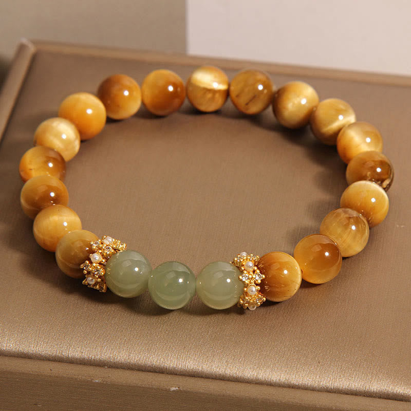 Pulsera de Jade Ojo de Tigre de Buddha Stones para el Valor