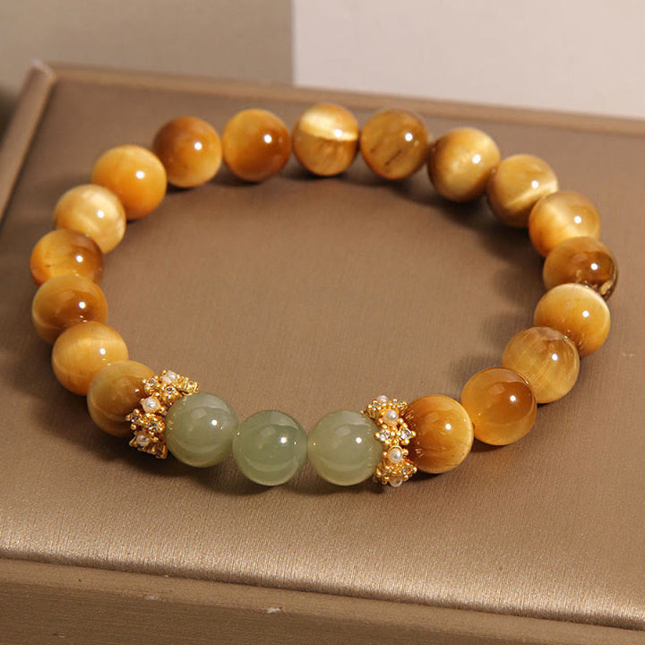 Pulsera de Jade Ojo de Tigre de Buddha Stones para el Valor