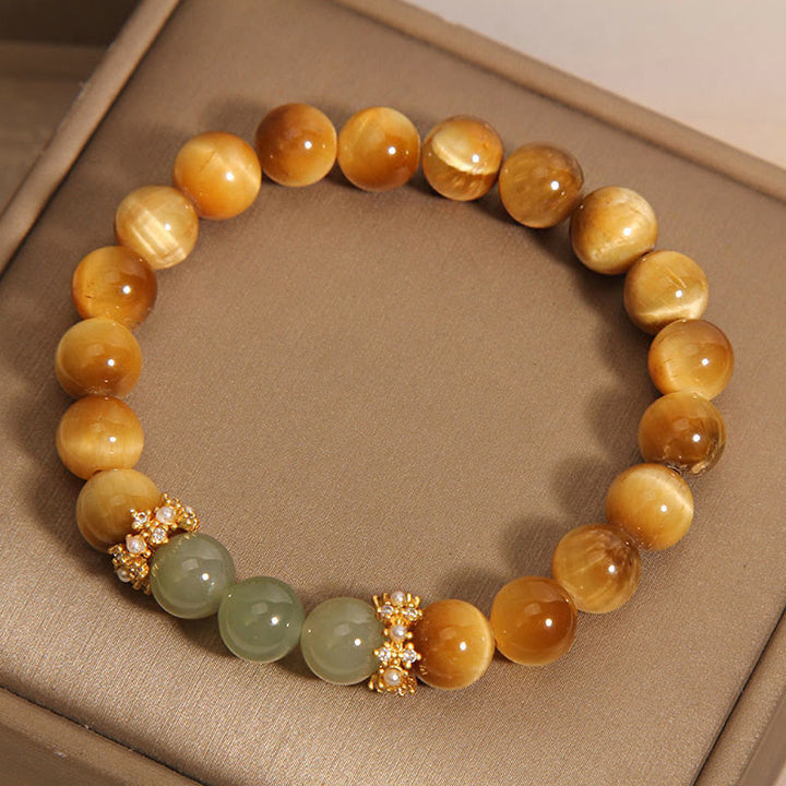 Pulsera de Jade Ojo de Tigre de Buddha Stones para el Valor