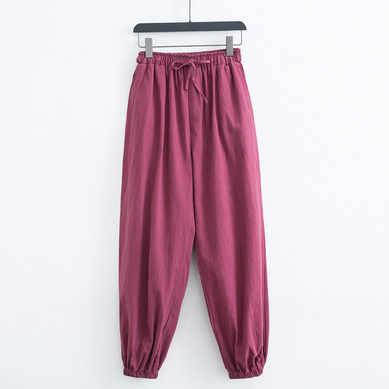 Buddha Stones Pantalones de Harem para Hombres de Algodón y Lino de Color Sólido con Bolsillos - Coral claro - US/UK/AU44, EU54 (4XL) - image 11