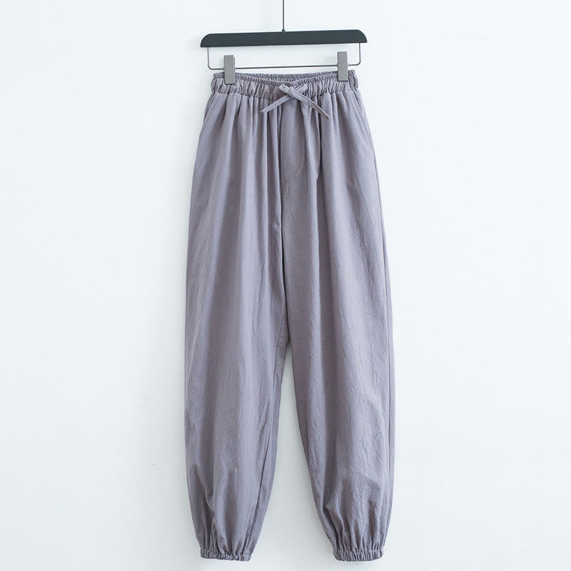 Buddha Stones Pantalones de Harem para Hombres de Algodón y Lino de Color Sólido con Bolsillos - Gris claro - US/UK/AU44, EU54 (4XL) - image 7