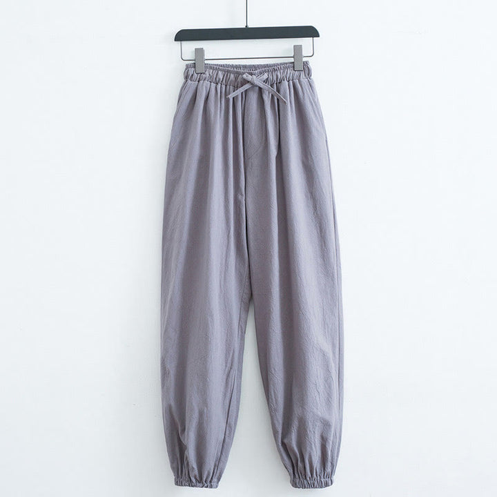 Buddha Stones Pantalones de Harem para Hombres de Algodón y Lino de Color Sólido con Bolsillos - Gris claro - US/UK/AU44, EU54 (4XL) - image 7