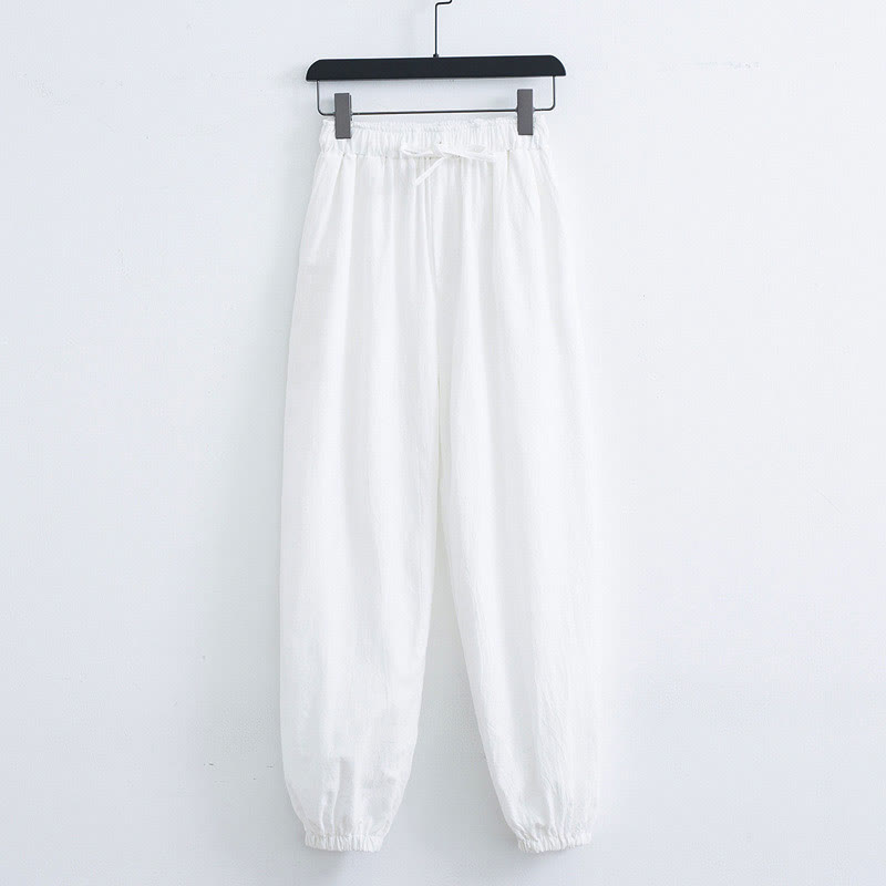 Buddha Stones Pantalones de Harem para Hombres de Algodón y Lino de Color Sólido con Bolsillos - Blanco - US/UK/AU44, EU54 (4XL) - image 6