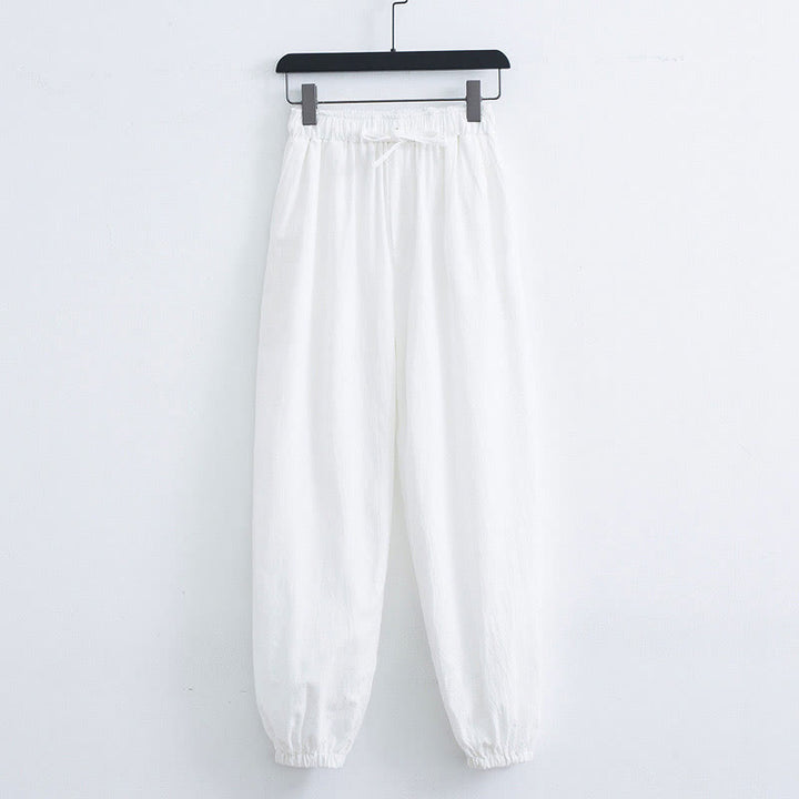 Buddha Stones Pantalones de Harem para Hombres de Algodón y Lino de Color Sólido con Bolsillos - Blanco - US/UK/AU44, EU54 (4XL) - image 6