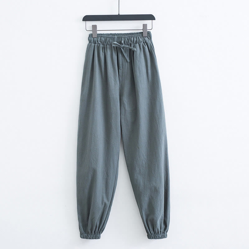 Buddha Stones Pantalones de Harem para Hombres de Algodón y Lino de Color Sólido con Bolsillos - Verde mar oscuro - US/UK/AU44, EU54 (4XL) - image 12