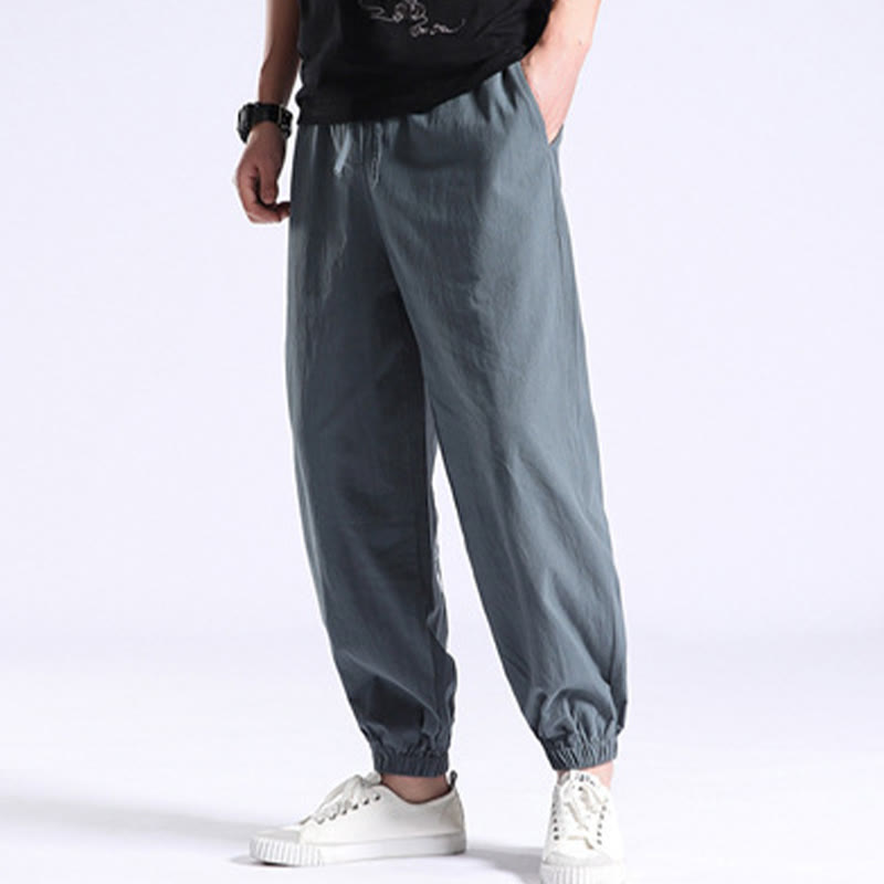 Buddha Stones Pantalones de Harem para Hombres de Algodón y Lino de Color Sólido con Bolsillos - image 13