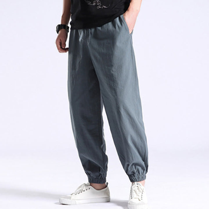 Buddha Stones Pantalones de Harem para Hombres de Algodón y Lino de Color Sólido con Bolsillos - image 13