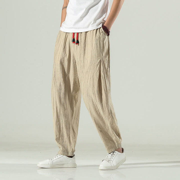 Pantalones harén de algodón Buddha Stones para hombre con cordón y bolsillos - Barba de maíz - US/UK/AU46, EU56 (5XL) - image 1