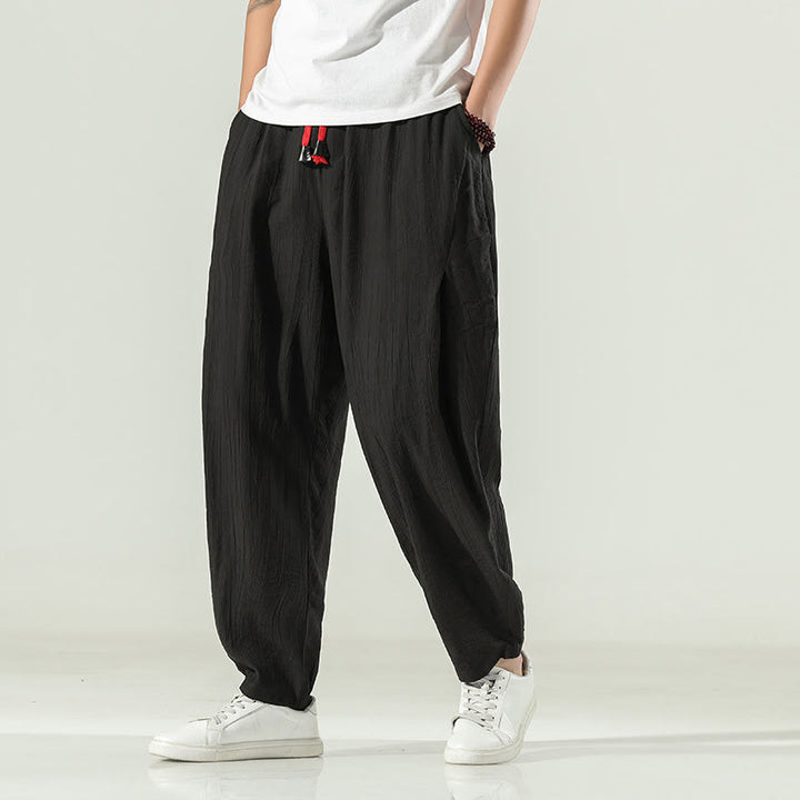 Pantalones harén de algodón Buddha Stones para hombre con cordón y bolsillos - Negro - US/UK/AU46, EU56 (5XL) - image 16