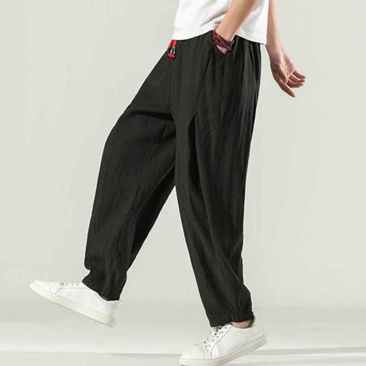 Pantalones harén de algodón Buddha Stones para hombre con cordón y bolsillos - image 21