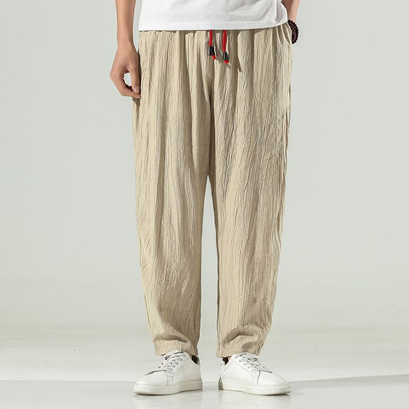 Pantalones harén de algodón Buddha Stones para hombre con cordón y bolsillos - image 1