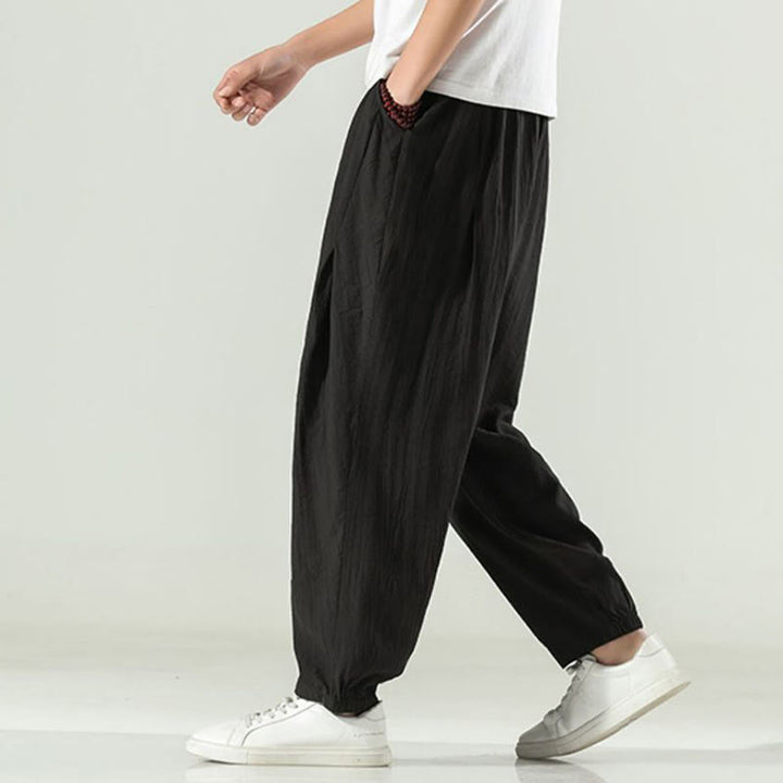 Pantalones harén de algodón Buddha Stones para hombre con cordón y bolsillos - image 18