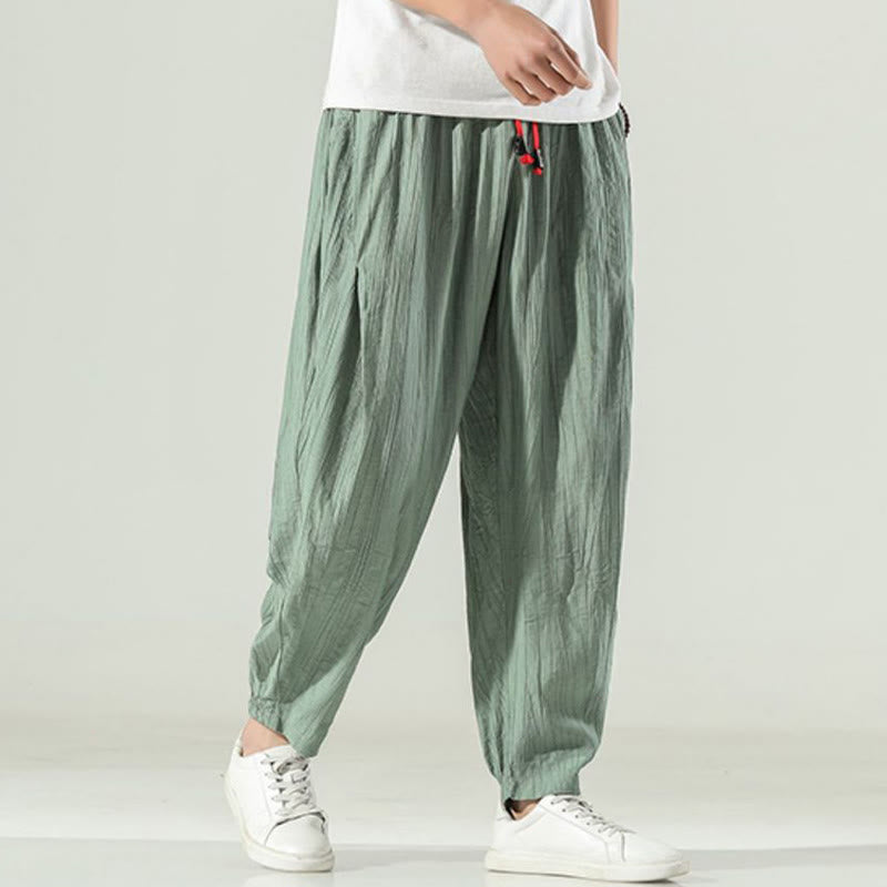 Pantalones harén de algodón Buddha Stones para hombre con cordón y bolsillos - image 11