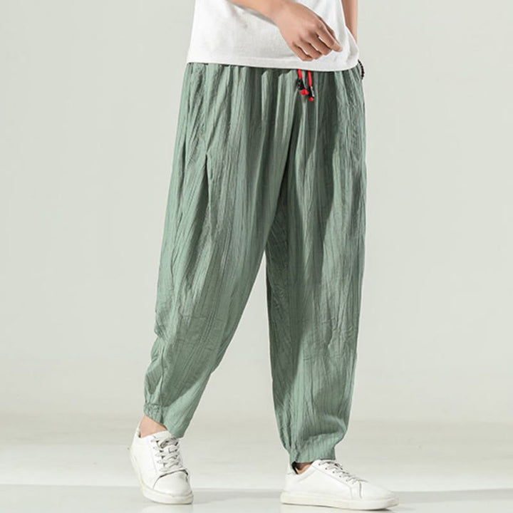 Pantalones harén de algodón Buddha Stones para hombre con cordón y bolsillos - image 11