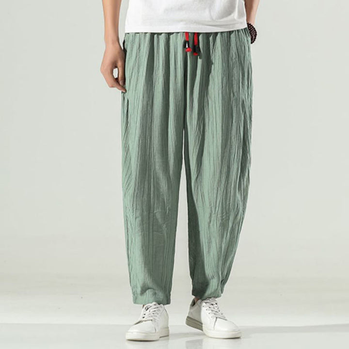 Pantalones harén de algodón Buddha Stones para hombre con cordón y bolsillos - image 10