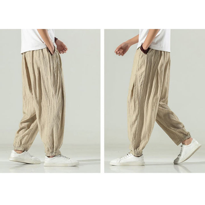 Pantalones harén de algodón Buddha Stones para hombre con cordón y bolsillos - image 8